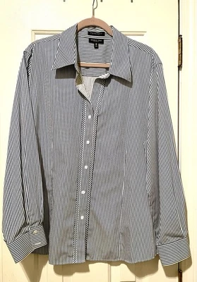 Blusa Foxcroft clássica sem rugas 100% algodão listra azul marinho e branca - Imagem 1 de 4