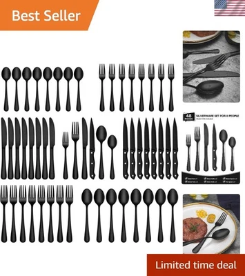 Rust Resistant 48-Piece Black Silverware Set with Steak Knives - Dishwasher Safe - Image 1 of 4