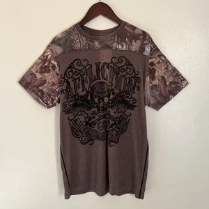 AFFLICTION Vintage Y2K Cyber Grunge Gothic Skull REALTREE Camo T Shirt Large - Picture 1 of 10