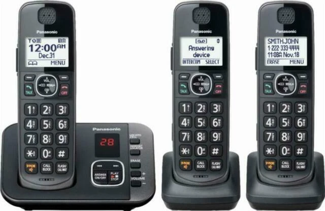 Panasonic KX-TGE633 DECT 6.0 Expandable Cordless Phone with Digital Answering Machine - Metallic Black