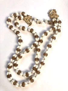 VTG Crown Trifari Czech Milkglass Milk Glass Gold Tone Filigree Necklace 30s 40s - Picture 1 of 8