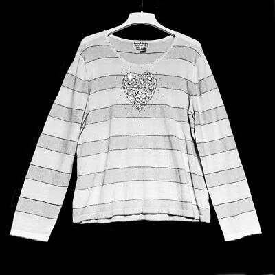 Jack B Suéter Rápido Rayas Corazón Piedras Navidad Vacaciones XL Blanco Metálico Foto 1 de 4