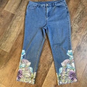 Soft Surroundings | ‘Nevaeh’ Floral  Beaded Cropped Denim Jeans Pants Women’s 12 - Picture 1 of 21