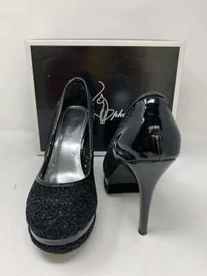 Bomba de plataforma Baby Phat Carla para mujer 8,5 negra malla encaje punta redonda tacón Foto 1 de 4