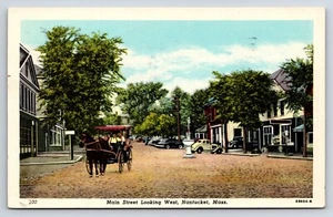AK Pferdekutsche, Hauptstraße Blick nach Westen, Autos Nantucket, Masse - Bild 1 von 2