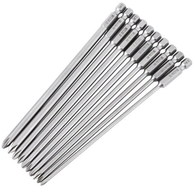 Magnetic PH1 PH2 Screwdriver Power Drill Bit Set 50-200mm Long Philips 1/4" Hex - Image 1 of 4