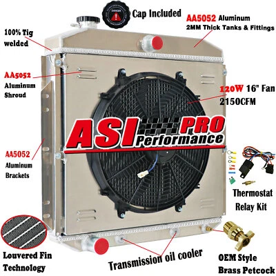 4 Row Aluminum Radiator Shroud Fan Relay For 53-56 Ford F-100 F-250 F-350 AT - Изображение 1 из 4