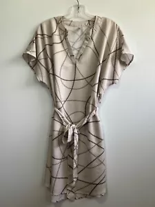 Hawaii's Finest Ladies Polyester Ddress Size L Tan/Brown Navigation Print - Picture 1 of 4