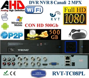 DVR UNIVERSALE NVR FULL HD 8 CANALI IBRIDO AHD CON HARD DISK 500 Gb P2P CLOUD - Imagen 1 de 4