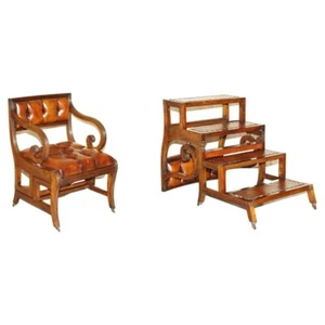 ANTIQUE 1810 ATTRIBUTED TO GILLOWS METAMORPHIC LEATHER LIBRARY ARMCHAIR STEPS - Picture 1 of 12