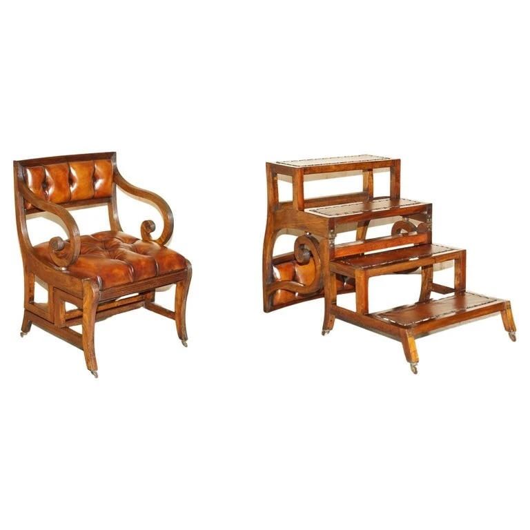 ANTIQUE 1810 ATTRIBUTED TO GILLOWS METAMORPHIC LEATHER LIBRARY ARMCHAIR STEPS - Imagem 1 de 4