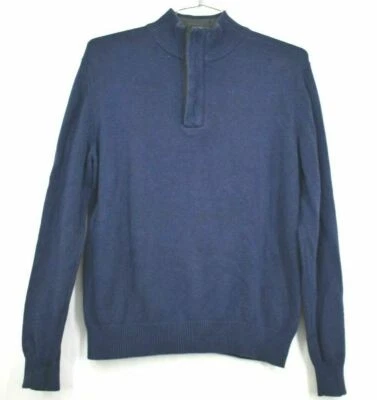 Grayson & Dunn Men's Medium Cotton Navy Blue 1/4 Zip Button Pullover Sweater Foto 1 de 4