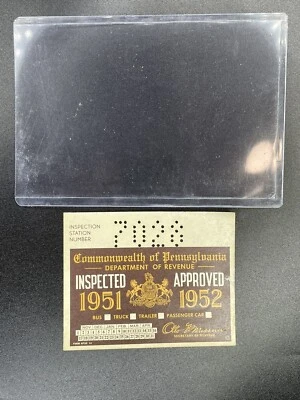 Pegatina de inspección Pennsylvania 1951-1952 con soporte Pa de colección coche camión sin emitir Foto 1 de 3