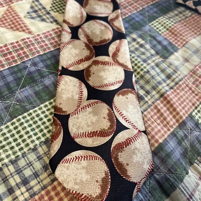 "Corbata para hombre E. Graziano diseño repetitivo pelotas de béisbol entrenador deportivo 58x3,75""" Foto 1 de 4