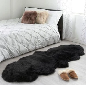 Genuine Australian Natural Black Sheepskin Rug | Real Fur Throw Area Rug 2 x 6ft - Picture 1 of 6
