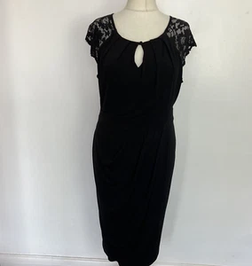 Abito da cocktail da cocktail Star Julien Macdonald nero usato finto wrap midi taglia 18 - Foto 1 di 8