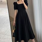 Quadratischer Kragen A-Line-Kleid mit Puffrmeln fr Damen Y2K-Stil in schwarz