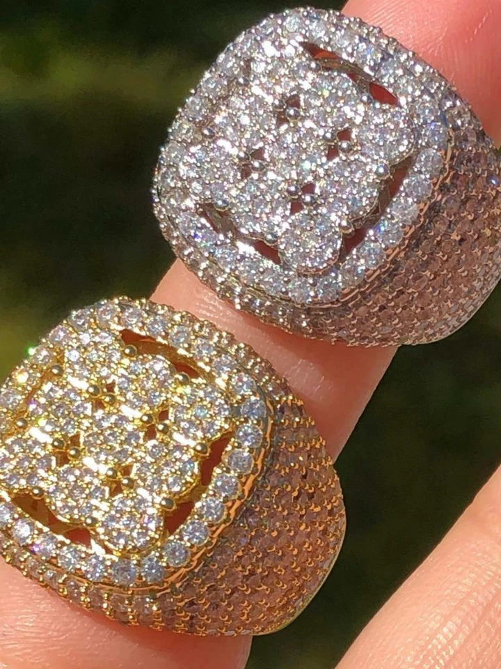 Men's Ice Out 2.5ct Created CZ Out 14k Gold/Rhodium Finish Pinky Ring size 6-12 - Image 1 of 1