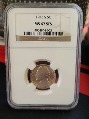 1943 S Jefferson 5c, NGC Certified MS 67 5FS - Image 1 of 2