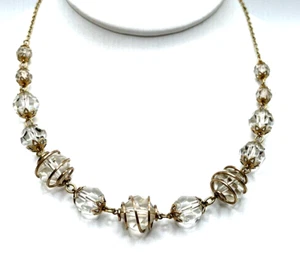 Nachlass Vintage Gold Käfig Halskette abgestufte Kristallkugeln - Bild 1 von 6