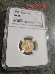 1999 $5 US Gold Eagle 1/10 oz MS70 NGC Excellent LOW PRICE!!! - Picture 1 of 6