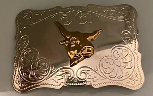 Chambers Belt Co Hebilla Plata Níquel con Cabeza de Toro de Latón 2.5" x 3.5" - Imagen 1 de 6