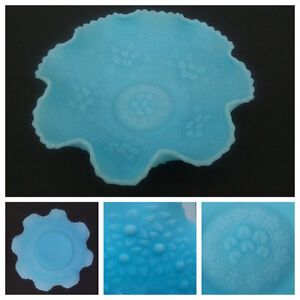 Fenton Satin Powder Blue French Frosted Ruffle Decorative Floral Dish Bowl