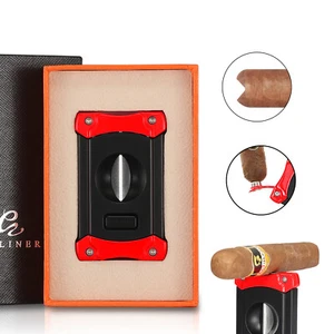 Red Stainless Steel Cigar Cutter V-Cut Sharp Guillotine For A Bloodless Holder - Picture 1 of 8