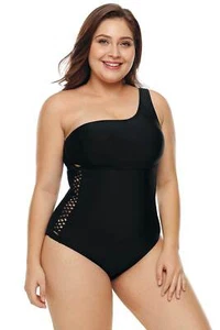 Talla 12-14 L Mujer Negro Un Hombro Traje de Baño Nadadores Una Pieza Togs - Imagen 1 de 4