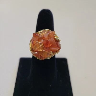 Anillo Hobe Hobé de Colección Oro Fundido Como Racimo de Cornalina Firmado Talla 8 Tal cual Foto 1 de 4