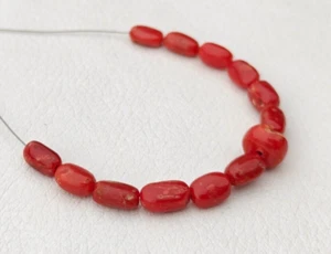 Many Shape Loose Beads 4"Inches-Red Coral stone Beads- Oval Red Coral Genuine - Picture 1 of 10