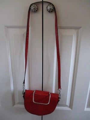 Faith - Red Faux Patent Reptile Skin Crossbody Bag with Part Chain Strap - Image 1 of 4