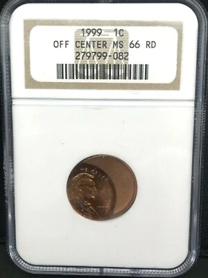 1999 LINCOLN CENT 1C STRUCK OFF CENTER NGC MS 66 RD MINT ERROR, RARE !!! - Image 1 of 4