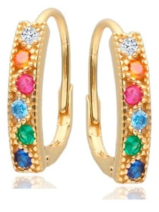 Creolen Gold Bunte Zirkonia 925 18k Gelbgold vergoldet Damen Ohrringe Brisuren - Bild 1 von 4