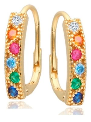 Creolen Gold Bunte Zirkonia 925 18k Gelbgold vergoldet Damen Ohrringe Brisuren - Bild 1 von 4