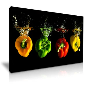 Estampado en lona de arte moderno con especias rojo verde amarillo chile ~ 5 tamaños - Imagen 1 de 7
