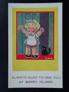 Wales BARRY ISLAND Black Cat / Always Glad To See You... c1930s Comic Postcard - Picture 1 of 2