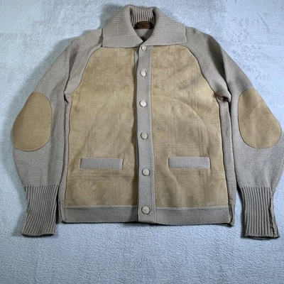 Винтажный Тундра куртка мужская M бежевый замши Virgin шерсти кардиган 80-х локоть нашивка - Изображение 1 из 4