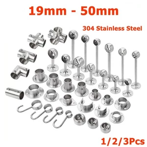 Stainless Steel Pipe Fittings Wardrobe Rail Hanging End Center Hanging Brackets - Picture 1 of 72
