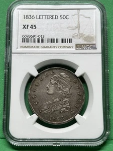 1836 Capped Bust Half Dollar LETTERED 50C XF 45 Chipped Holder - Picture 1 of 3