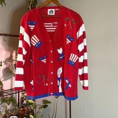 Cardigã Storybrook Knits Patriotic Embellished EUA 4 de julho suéter americano - Imagem 1 de 4