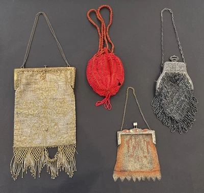 Lot of 4 Antique Beaded & Chain Purses Most Need Restoration French & American - Image 1 of 4