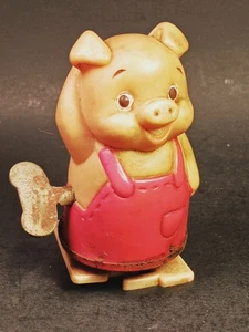 1950s Plastic Pig In Overalls Wind-up Toy **READ** - Picture 1 of 8