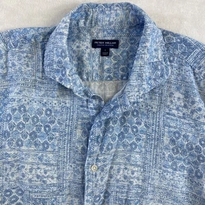 Peter Millar Crown Crafted Hemd Herren Gr. L Blau 100% Leinen Kurzarm Resort - Bild 1 von 10