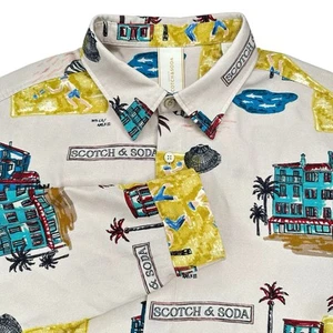 Scotch & Soda Beach All Over Print Long Sleeve Button Up Poly Blend Shirt Size L - Picture 1 of 9