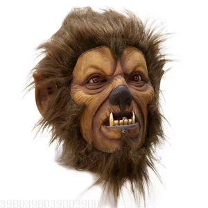Halloween Werewolf Mask Latex Full Head Hair Horror Beast Wolf Moon Night - Picture 1 of 6