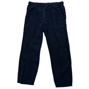 Pantalones Zara Para Hombre Talla L Salón L Lino Cordón Bolsillos Calce Relajado Azul Marino - Imagen 1 de 5