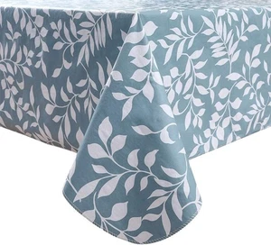 Vinyl Tablecloth with Flannel Backed 102 x 60 (Rectangular), Blue Leaves  - Picture 1 of 6