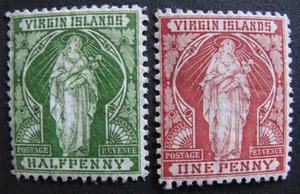 VIRGIN ISLANDS – 2 STAMPS - Sc #’s 21 & 22 – MINT-HINGED – 1899 - Picture 1 of 2