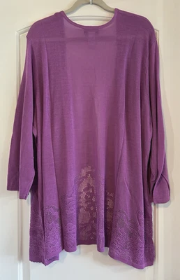 Catherines Plus Sz 5x Rich Lilac Purple, Relief Knit Lace, Open Front Cardigan - Image 1 of 4